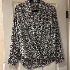Pleione Wrap Blouse Black and White Notched Collar